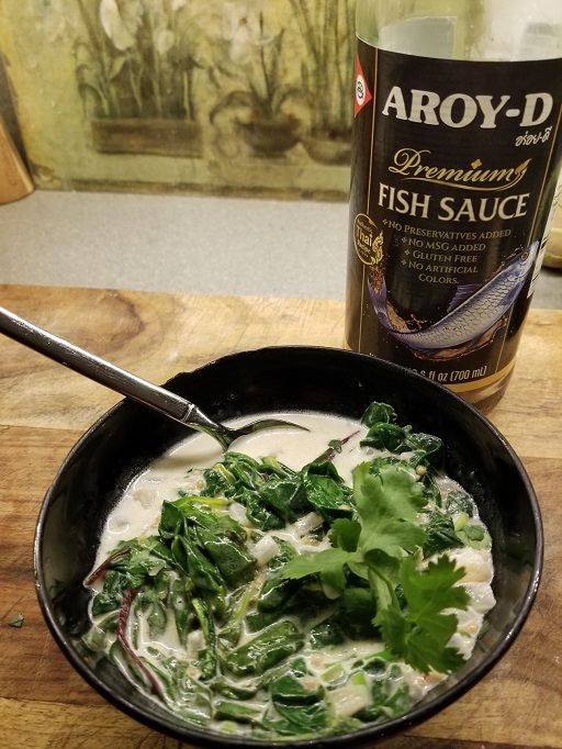 Coconut Creamed Greens with fish sauce