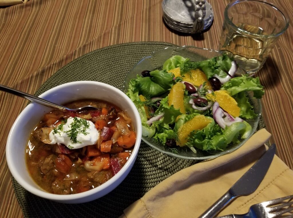 Borscht with a salad