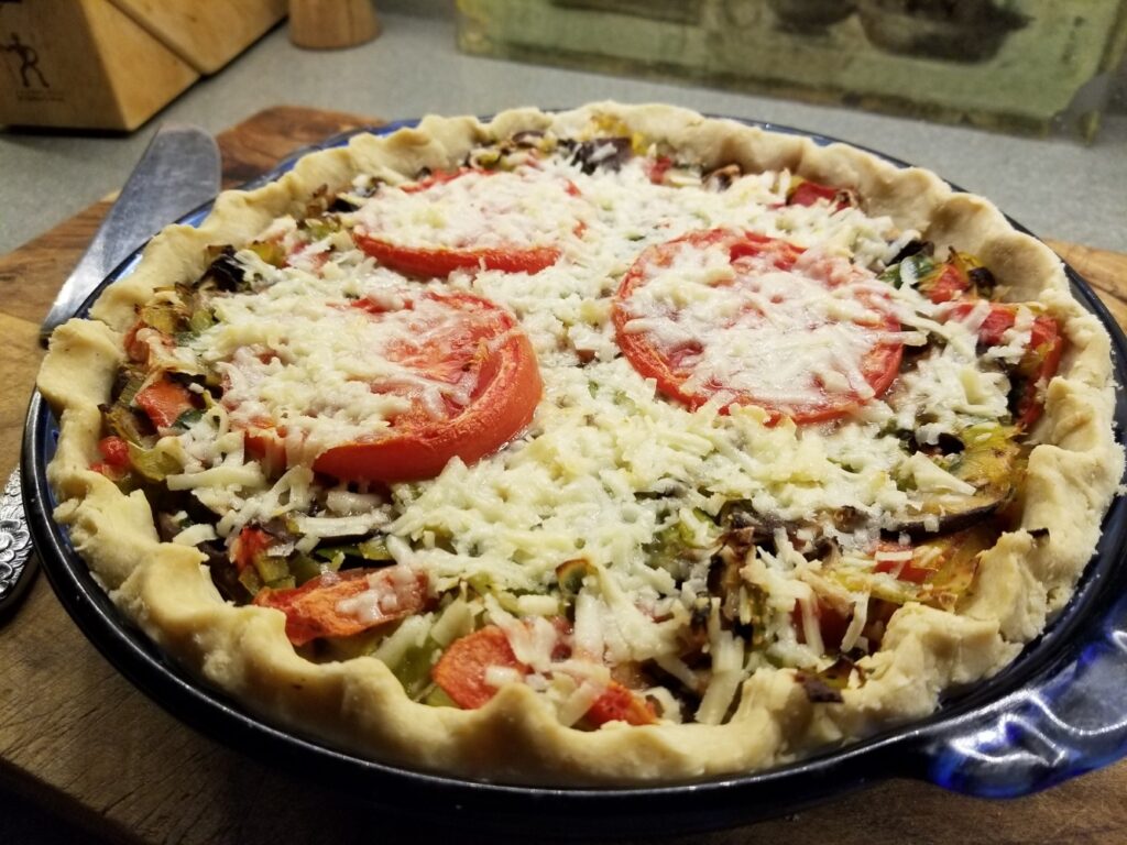 Tomato, Shiitake, and Leek pie in a beautiful gluten-free crust