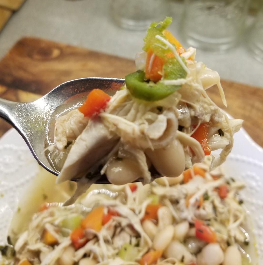 Chicken Chili with Pesto and Jalapeno, and white beans