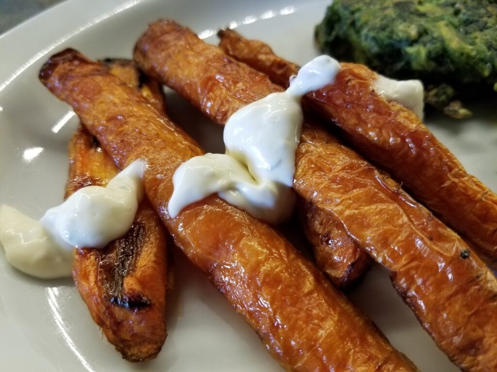 Lemon Oregano Aioli on roasted carrots