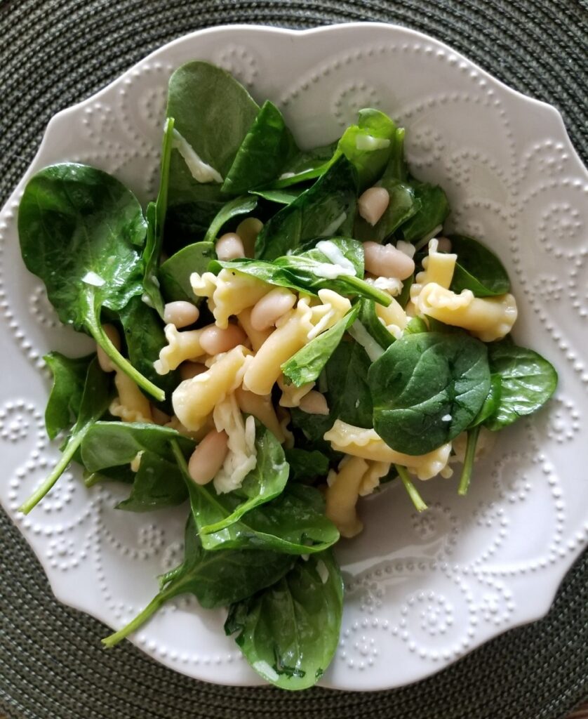 campanelle with spinach, asiago, and cannellini beans