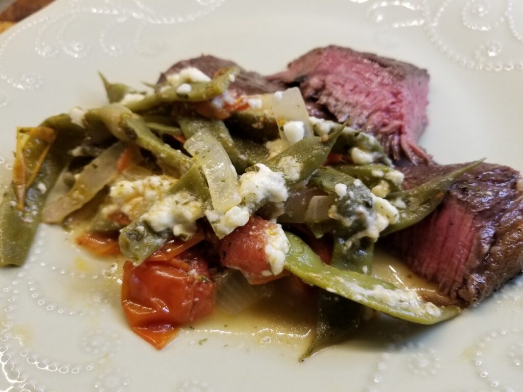 Braised Romano Beans with steak