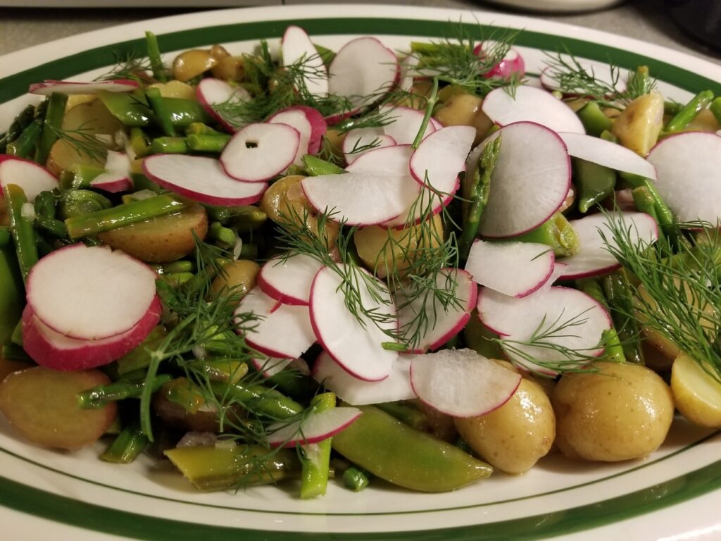 Delicious Baby Potato Salad with Asparagus and Sugar Snap Peas