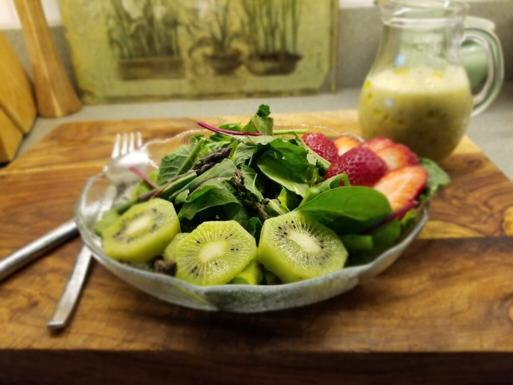 Strawberry Asparagus Salad with fresh kiwi