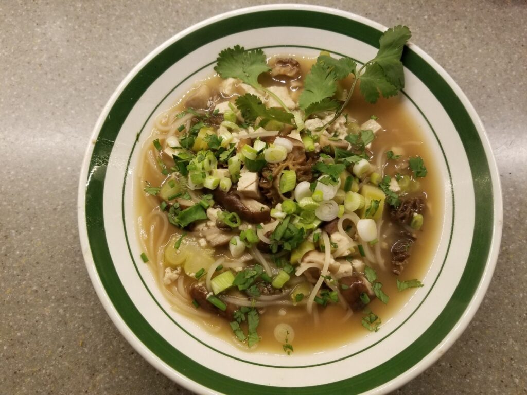 Broccoli Stems in Mushroom Broth - an umami bomb.