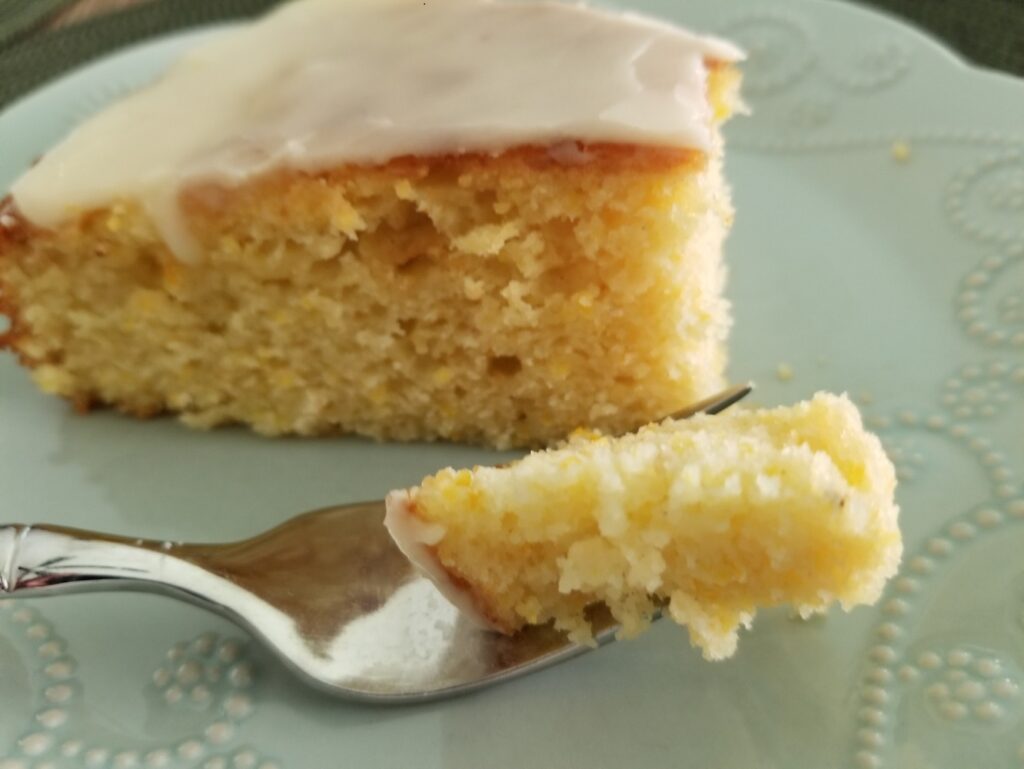 a bite of orange cornmeal cake