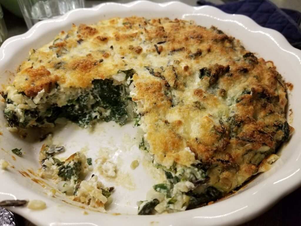 delicious spinach, feta, and rice pie