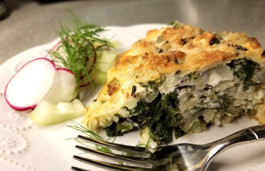 Delicious spinach, feta, and rice pie