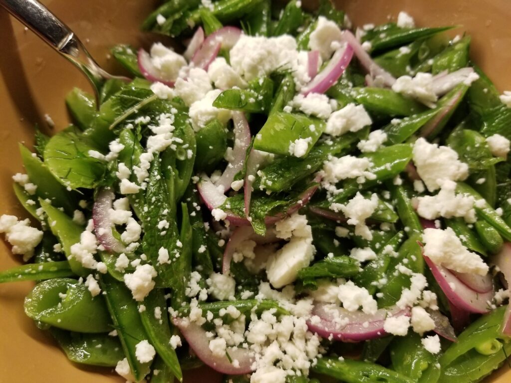 sugar snap pea salad with goat cheese