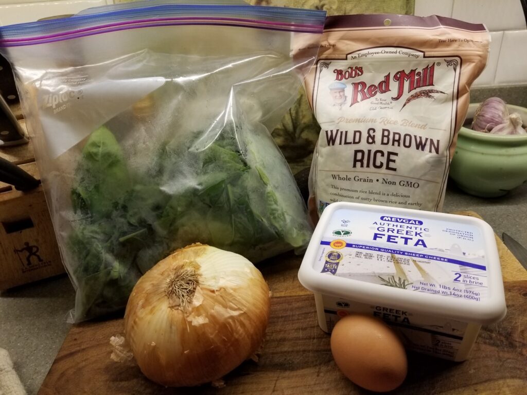 spinach, feta, and rice pie ingredients