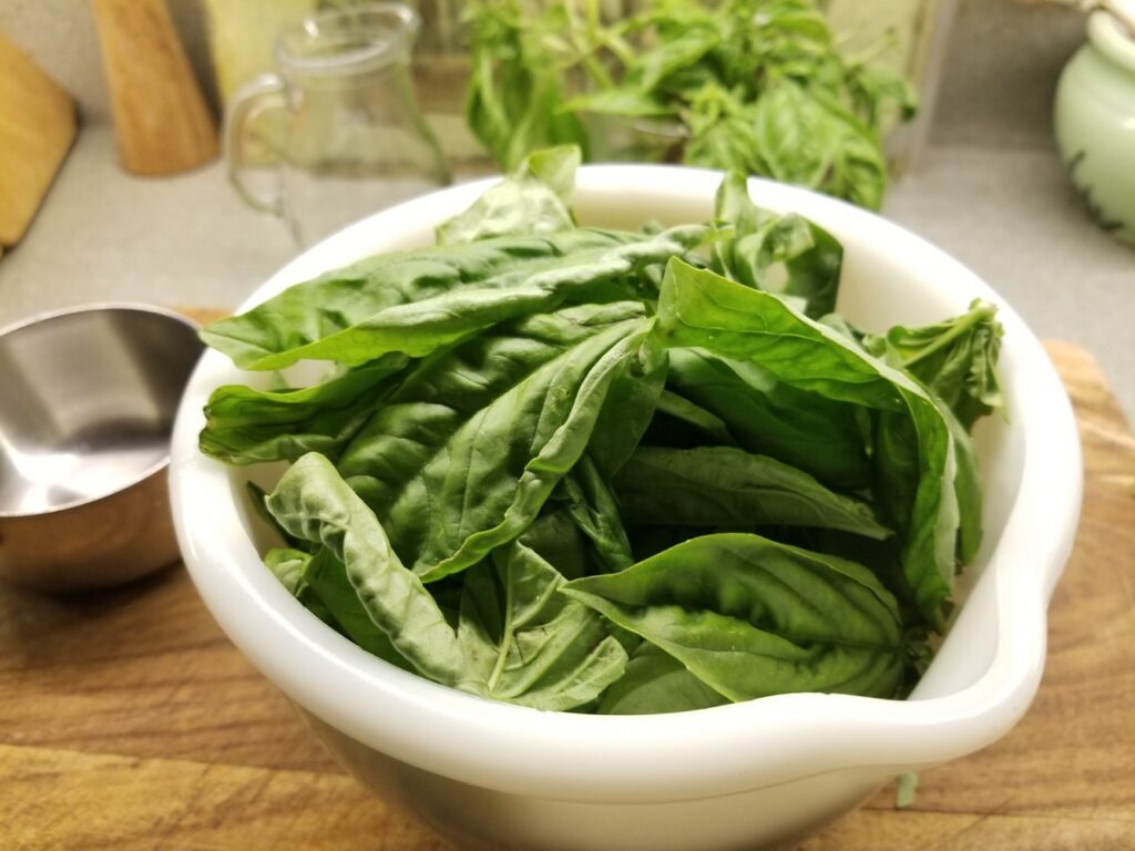 two cups of basil leaves