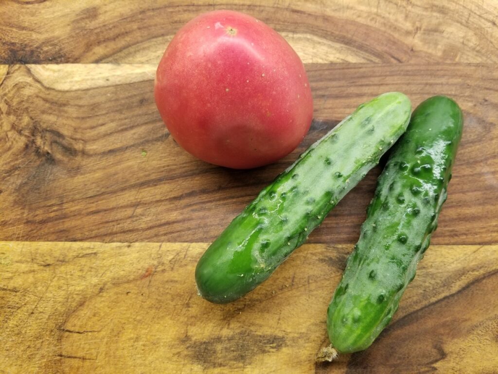 garden tomato and cukes for salad nicoise