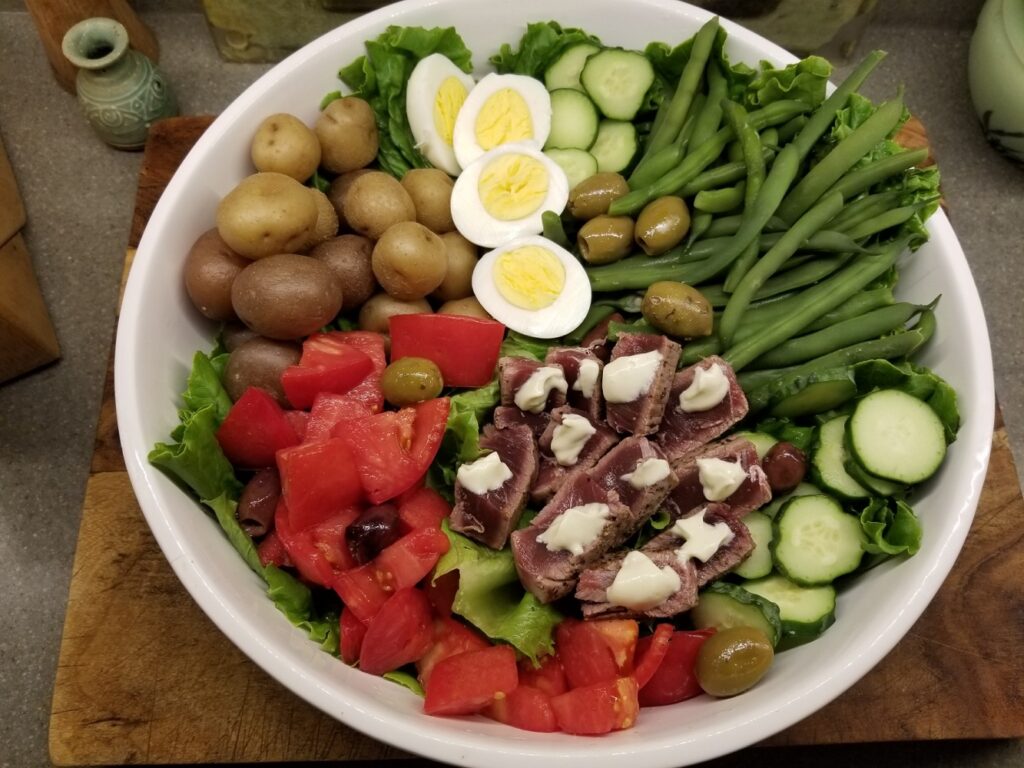 salad nicoise with wasabi mayo