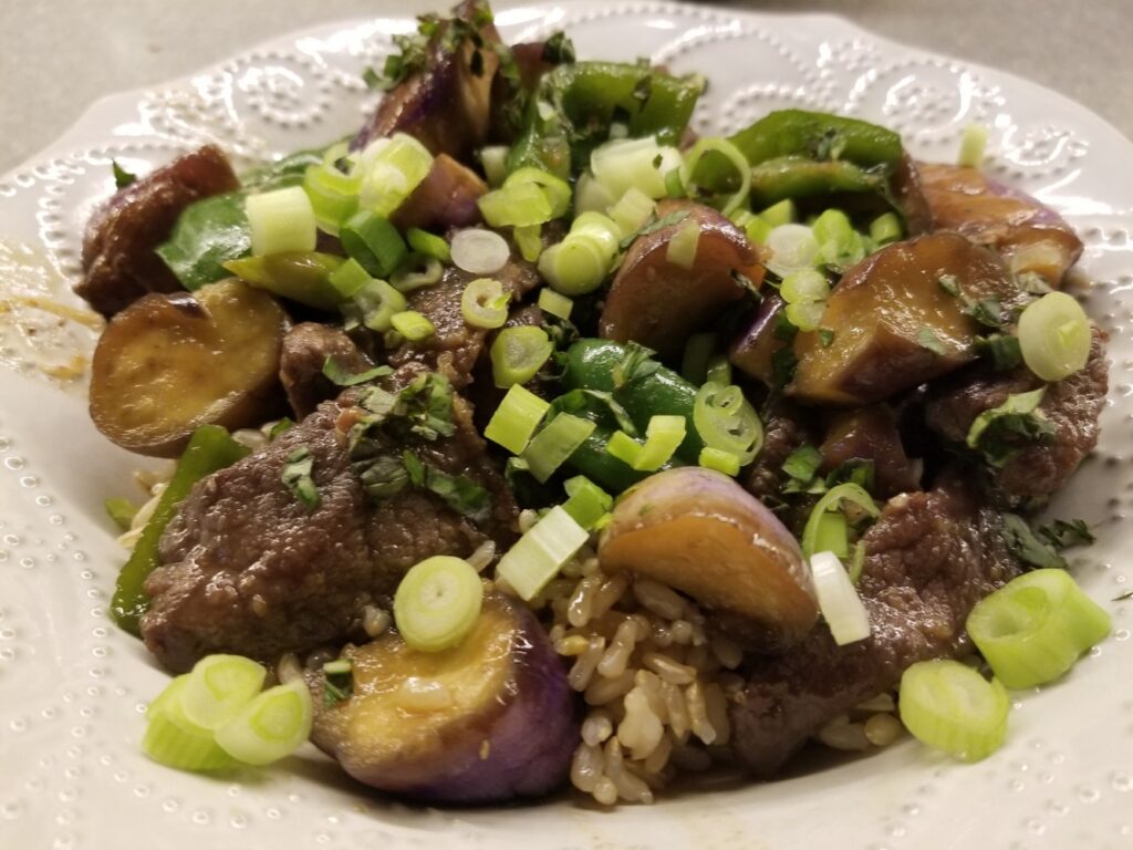 close-up of Teriyaki Steak and Eggplant