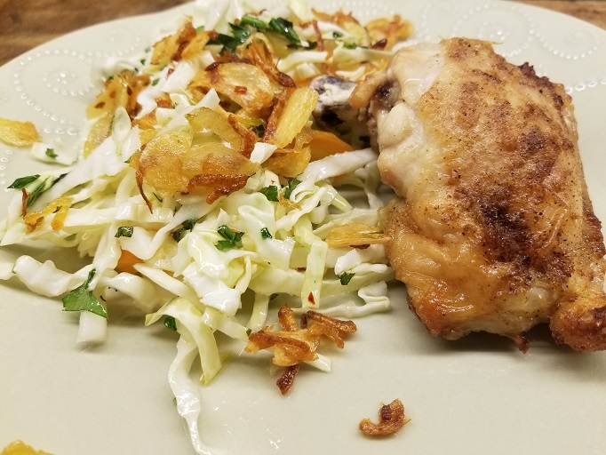 Vietnamese chicken salad with crispy shallots