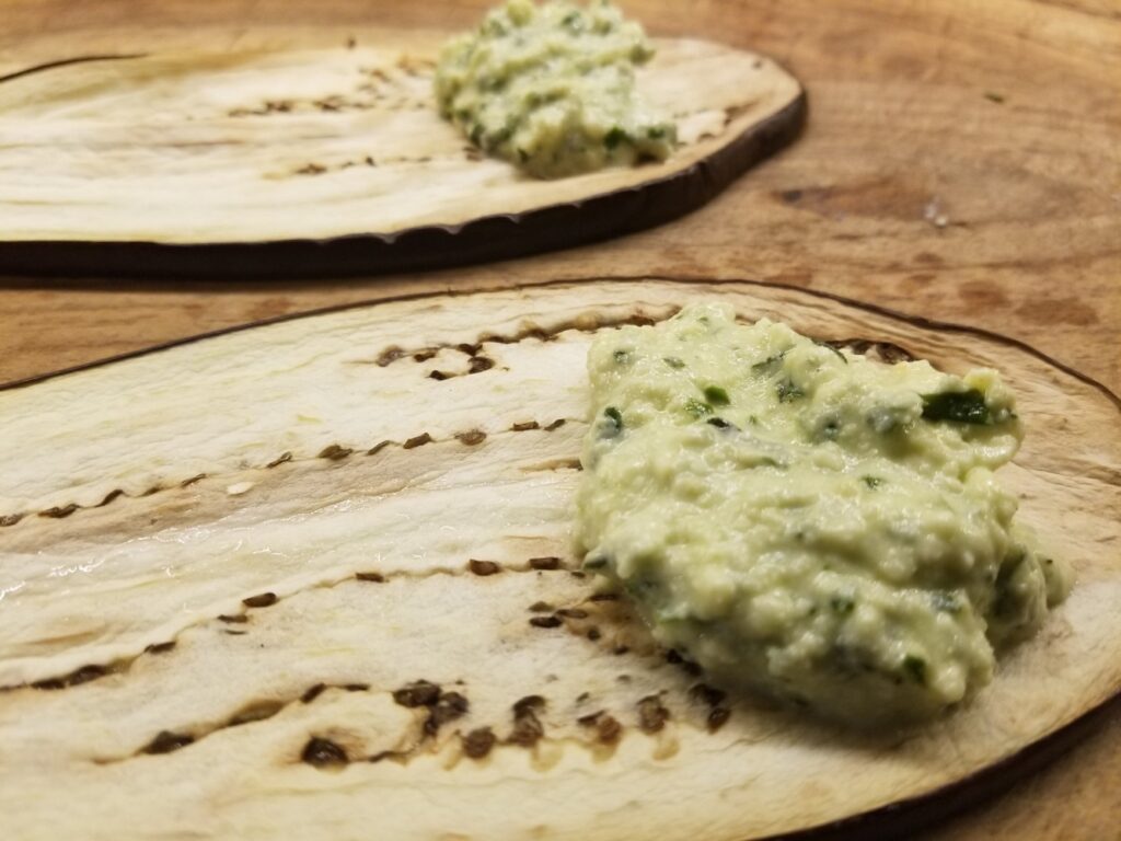 Epgplant slice before rolling for Eggplant Rolatini