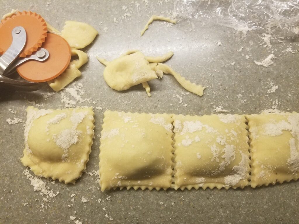 Filling and Cutting Mushroom Ravioli