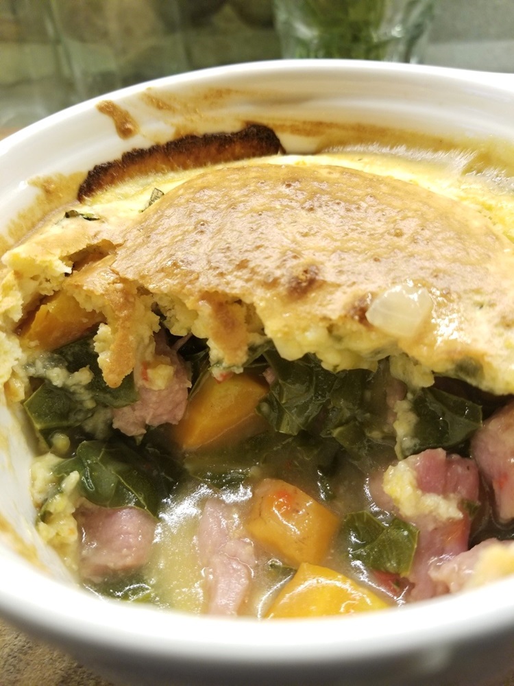 Cornbread Pot Pie with Ham and Collards