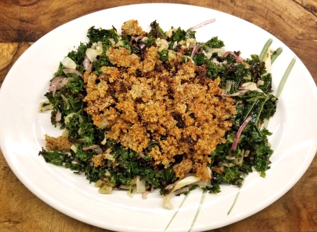 Roasted Kale with Crispy Quinoa