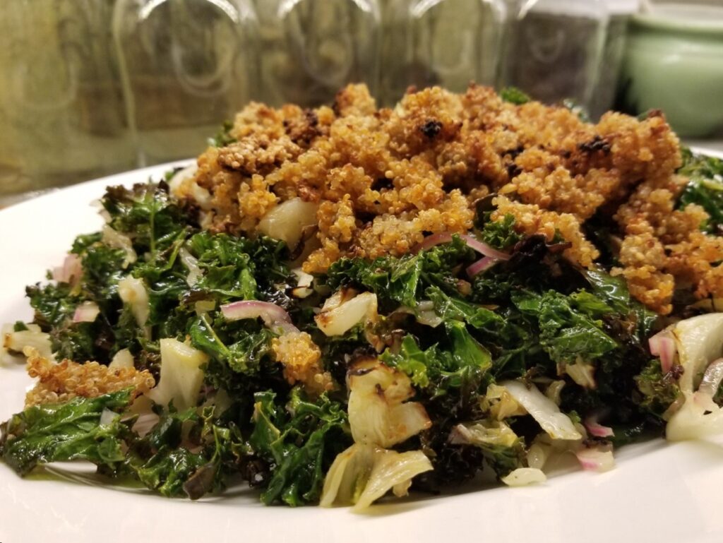 Roasted Kale with Crispy Quinoa