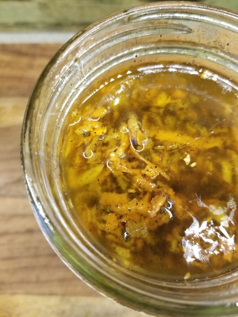 close-up of grated Ginger Turmeric Condiment.