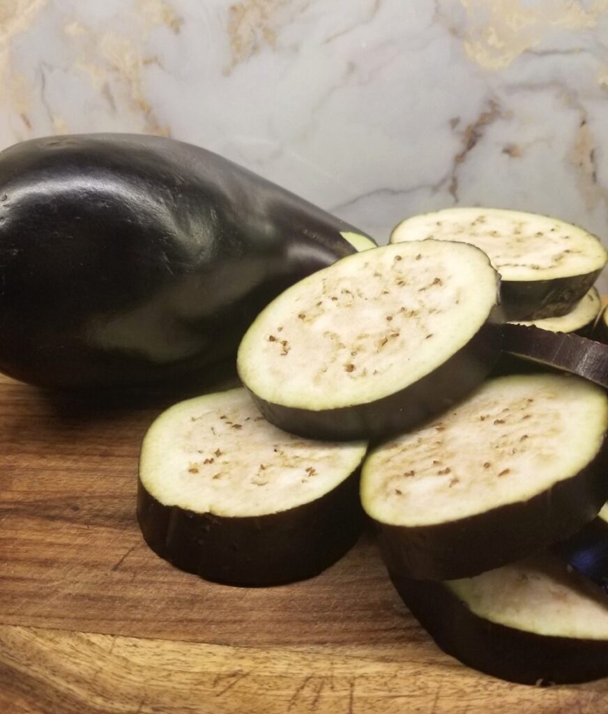 sliced eggplant for Cheesy Eggplant Stacks