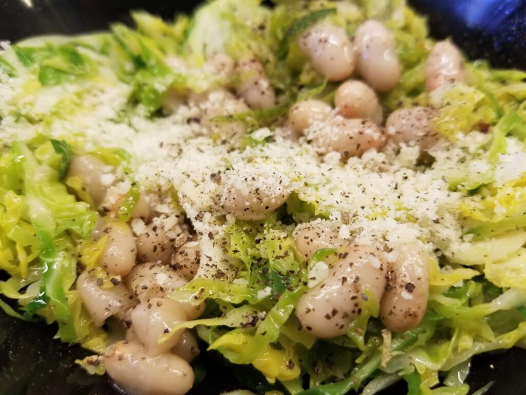 close-up of Shaved Brussels Sprouts with Pecorino