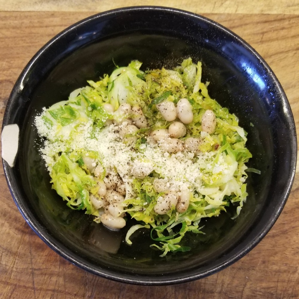 Shaved Brussels Sprouts with Pecorino and Navy Beans