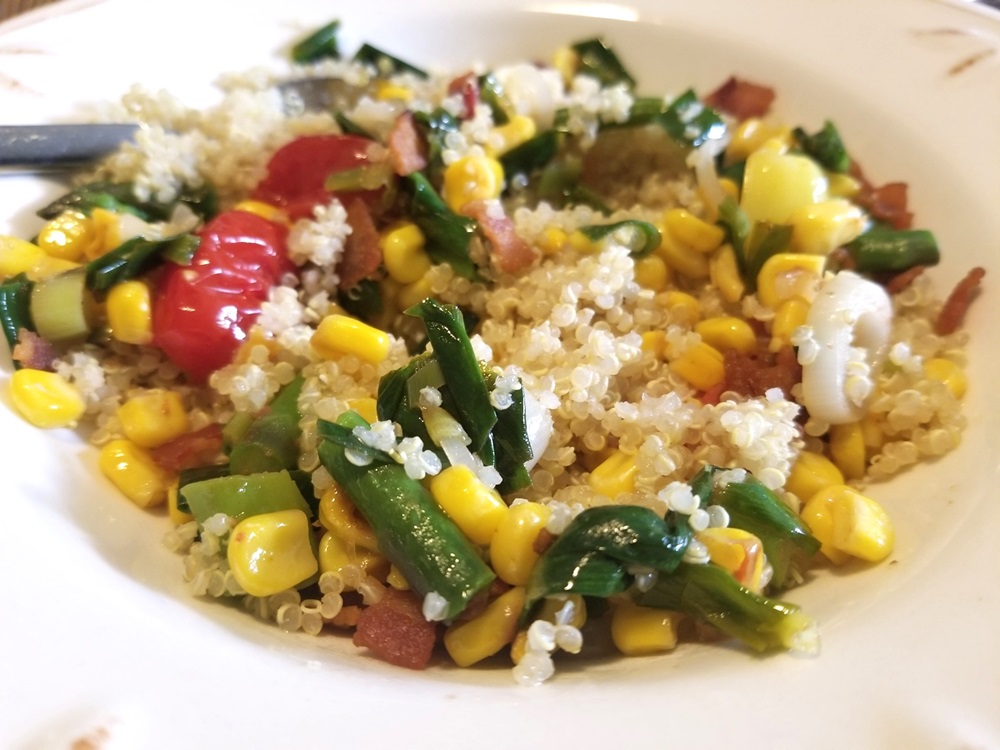 Bacon and Corn Sauté with Ramps and quinoa