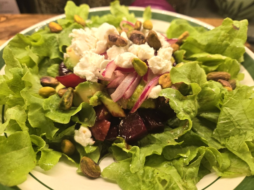 Roasted Beet Salad with Pistachios and avocado