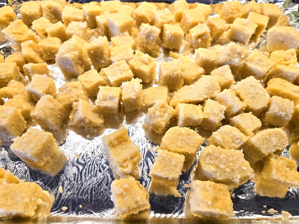 Polenta Croutons before baking