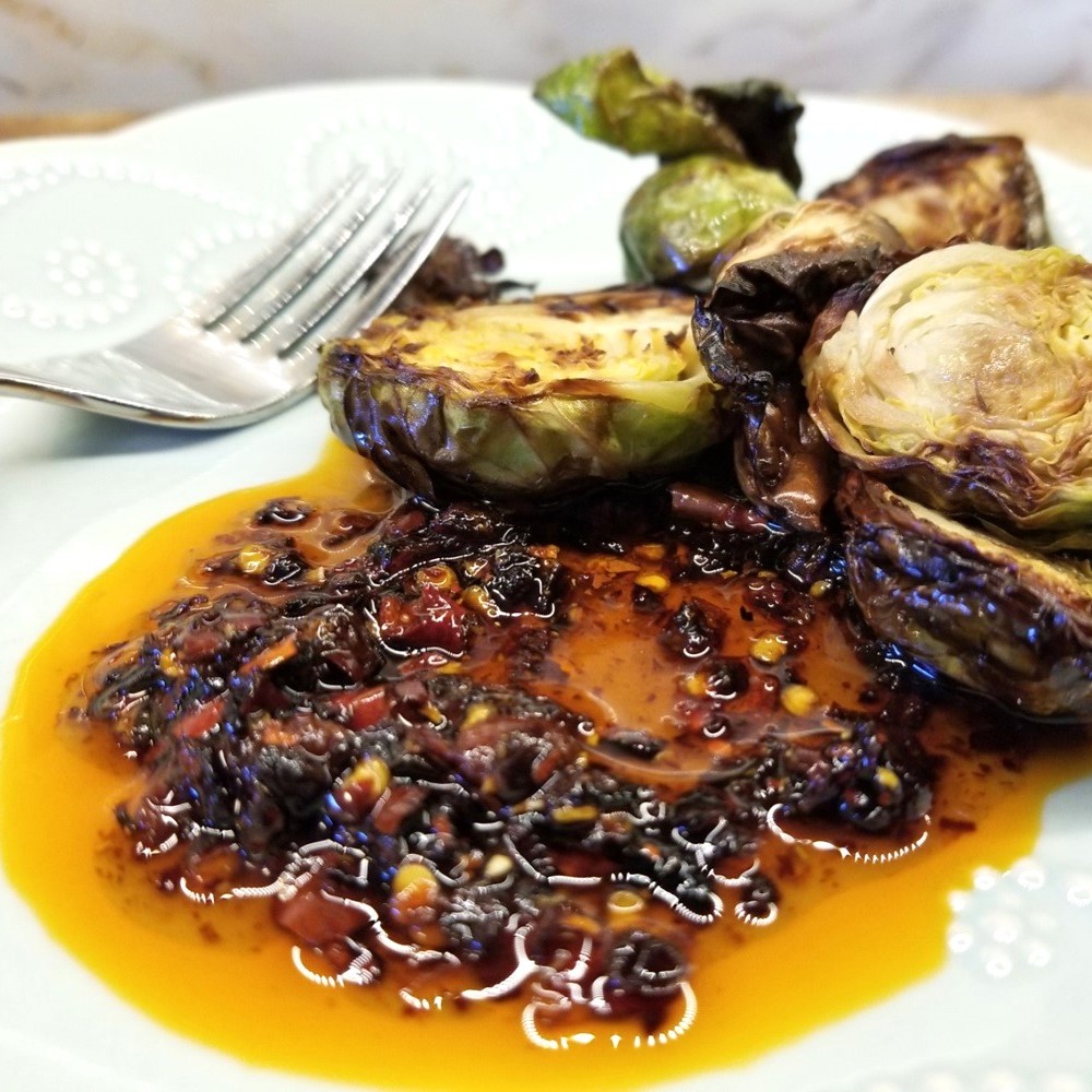 Maple Chili Crisp with Brussels sprouts