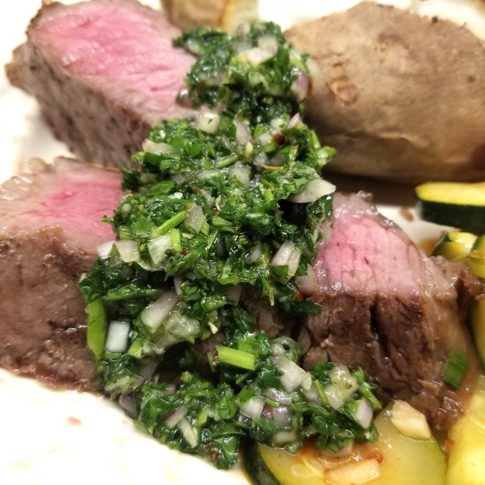 chimichurri sauce over ribeye