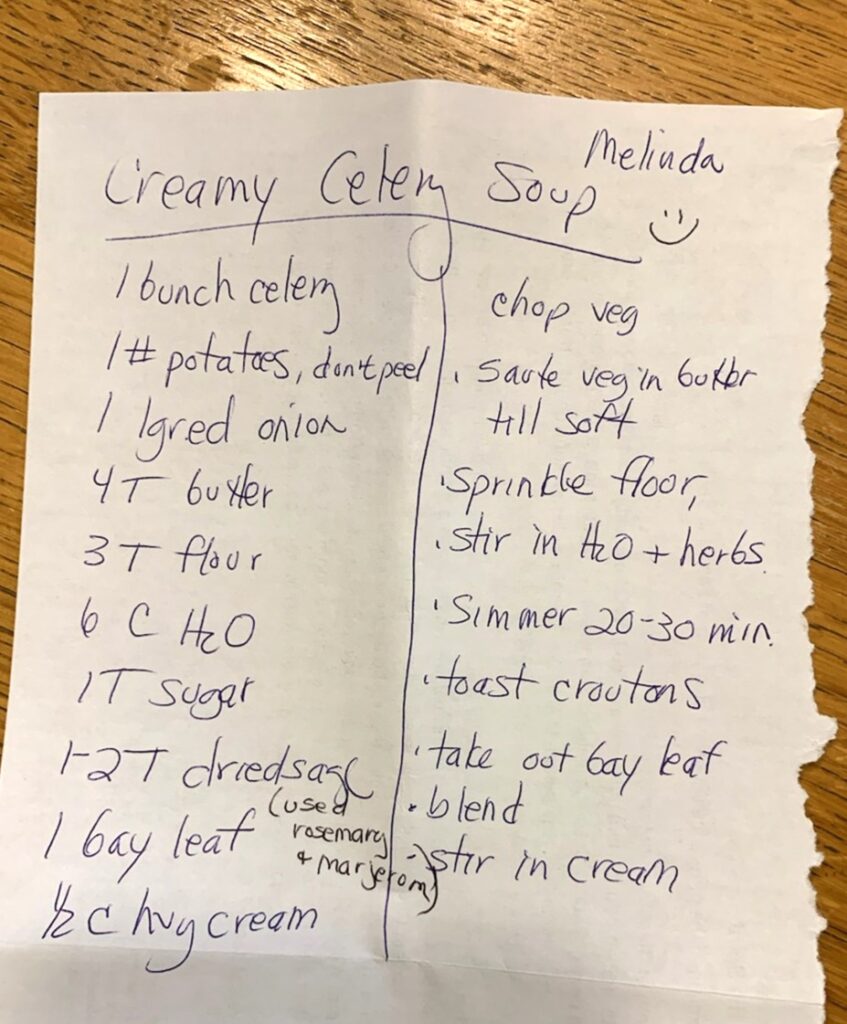 recovered recipe for Creamy Celery Soup