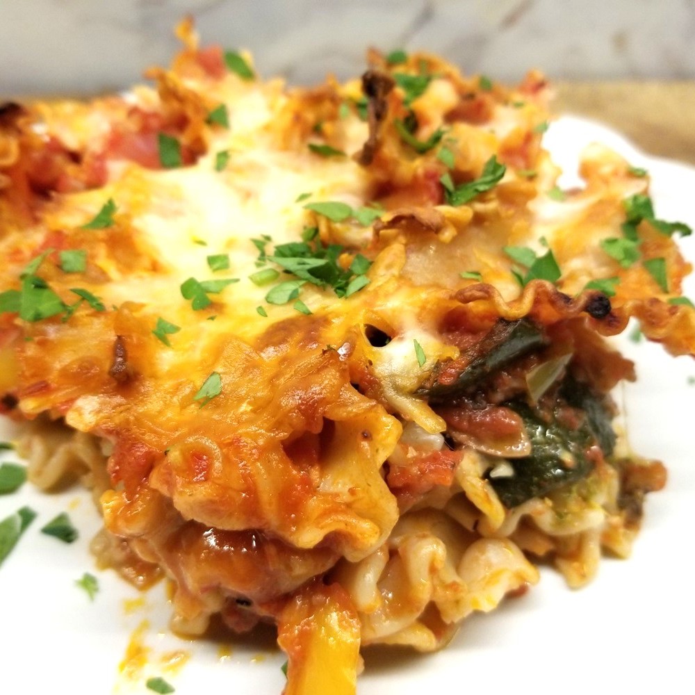 Baked Mafalda with Fried Peppers