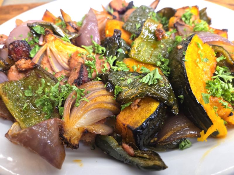 Roasted Poblanos and Winter Squash with Chorizo
